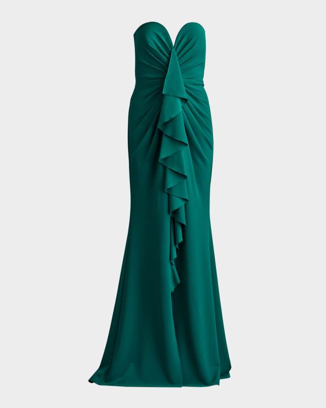 Strapless Ruffle Crepe Gown